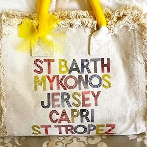Large canvas beach tote or bag. Crystals adorn the beach names - super cute!